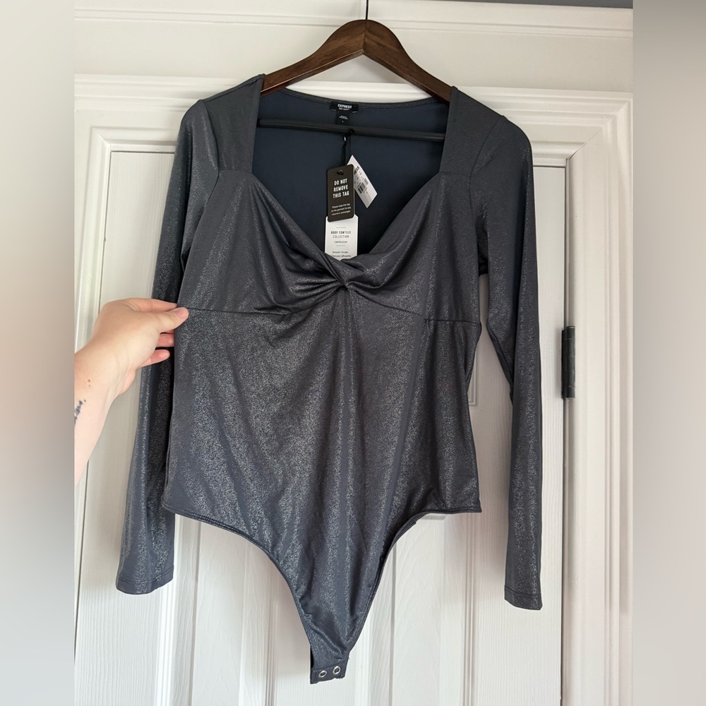 Shimmering Gray Long Sleeve Bodysuit